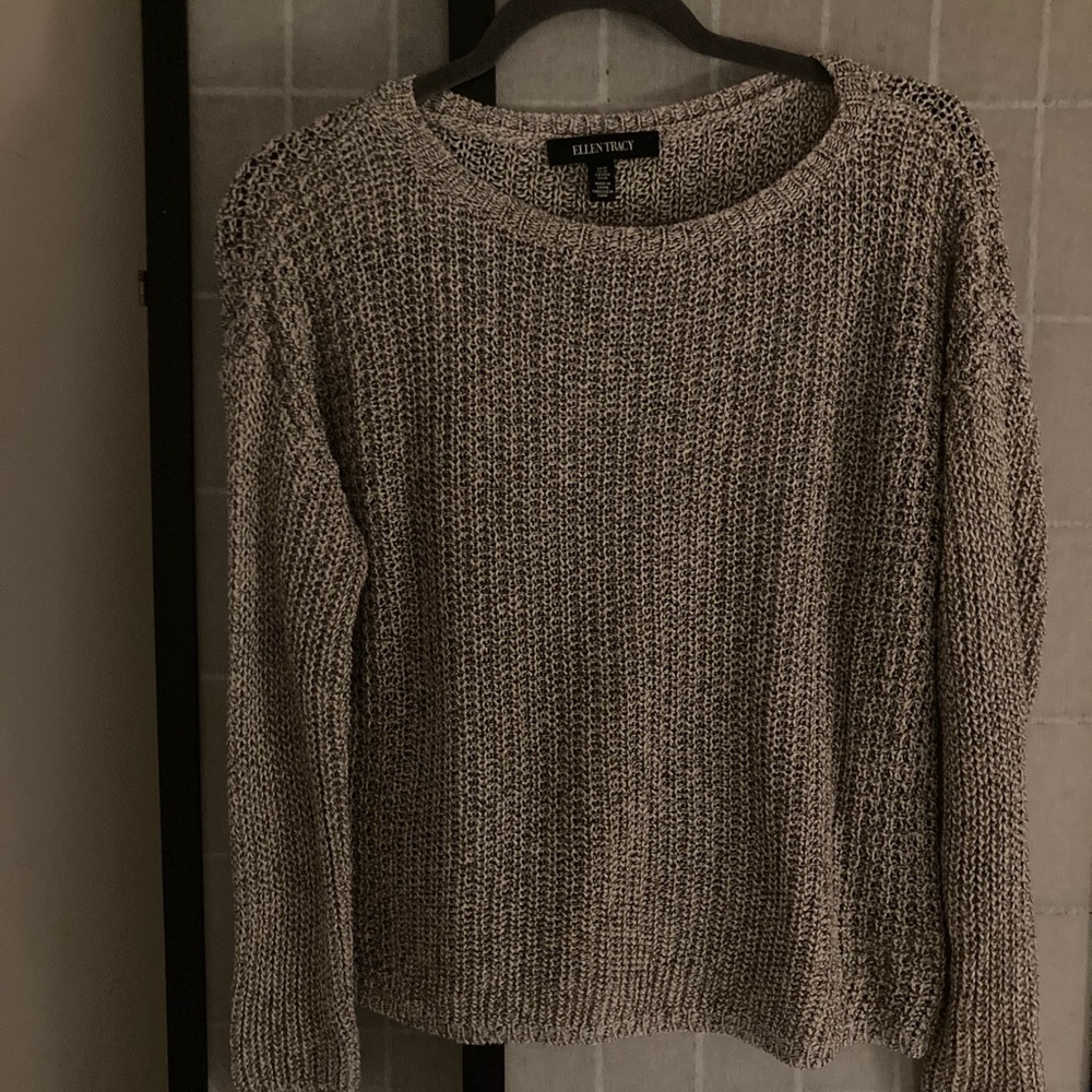Ellen Tracy Heathered Taupe Crewneck Sweater